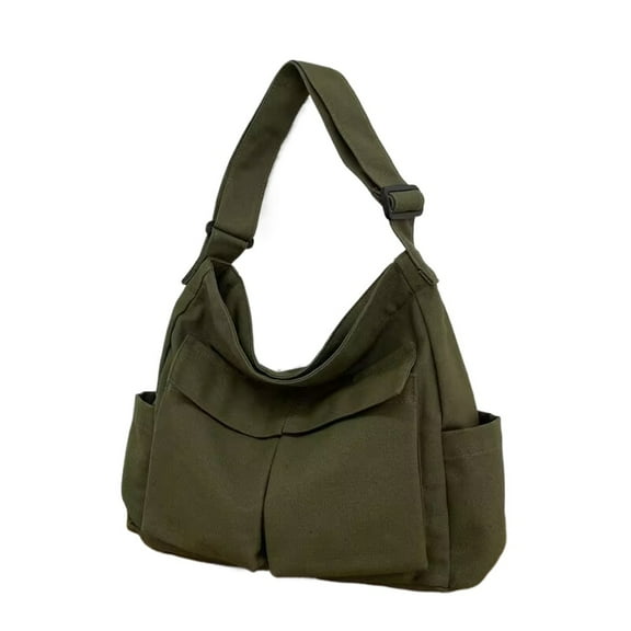 Xiaocao8 Canvas Crossbody Bag for Men and Women, Large Capacity Messenger Bag Casual Unisex Shoulder Laptop Bag with Multi-pocket for School Travel Work, Army Green