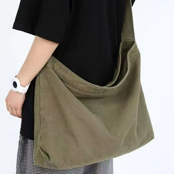 Xiaocao8 Canvas Crossbody Bag for Men and Women, Unisex Messenger Bag Large Shoulder Bags with Zipper for School Travel Work, Army Green