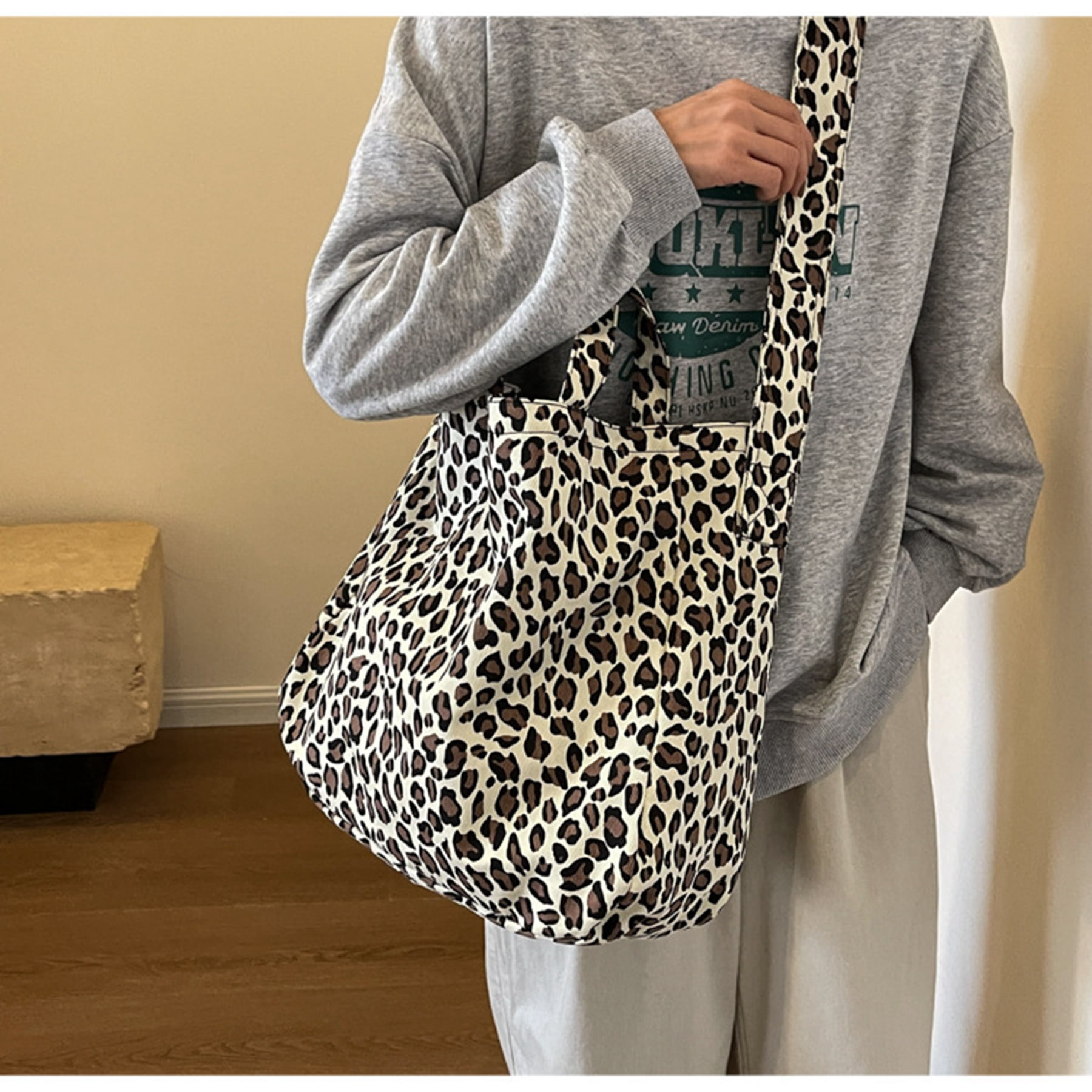 Xiaocao8 Leopard Print Crossbody Bag for Women Large Capacity Tote Bags Shoulder Bags with Zipper, Beige