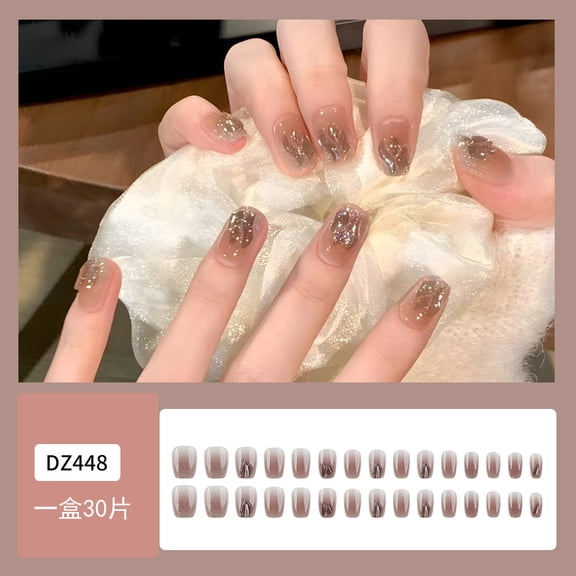 Xiaohongshu explosive wearable manicure sticker, temperament ice coffee gradual change flash full drill nail pieces divided into 30 pieces
