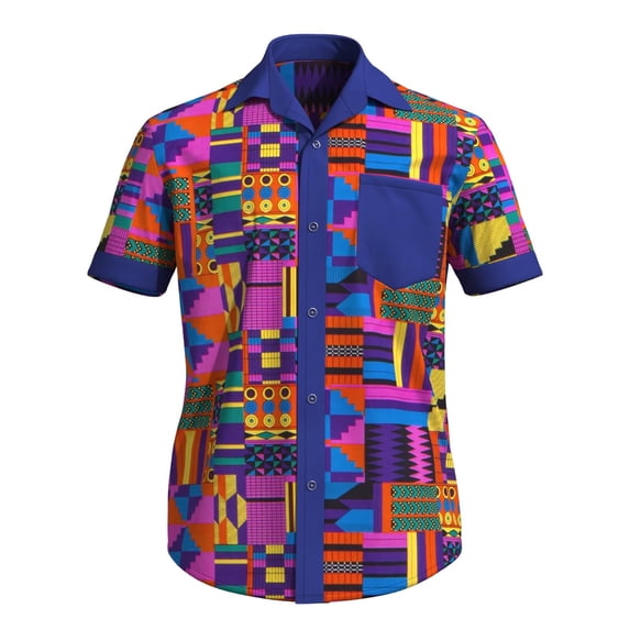 Xiaohuagua African Shirts for Men Wax Print Short Sleeve Button Down Shirt Summer Vacation Casual Wear