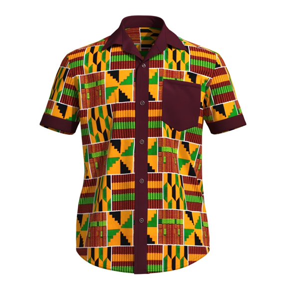 Xiaohuagua African Shirts for Men Wax Print Short Sleeve Button Down Shirt Summer Vacation Casual Wear
