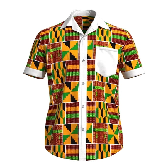 Xiaohuagua African Shirts for Men Wax Print Short Sleeve Button Down Shirt Summer Vacation Casual Wear
