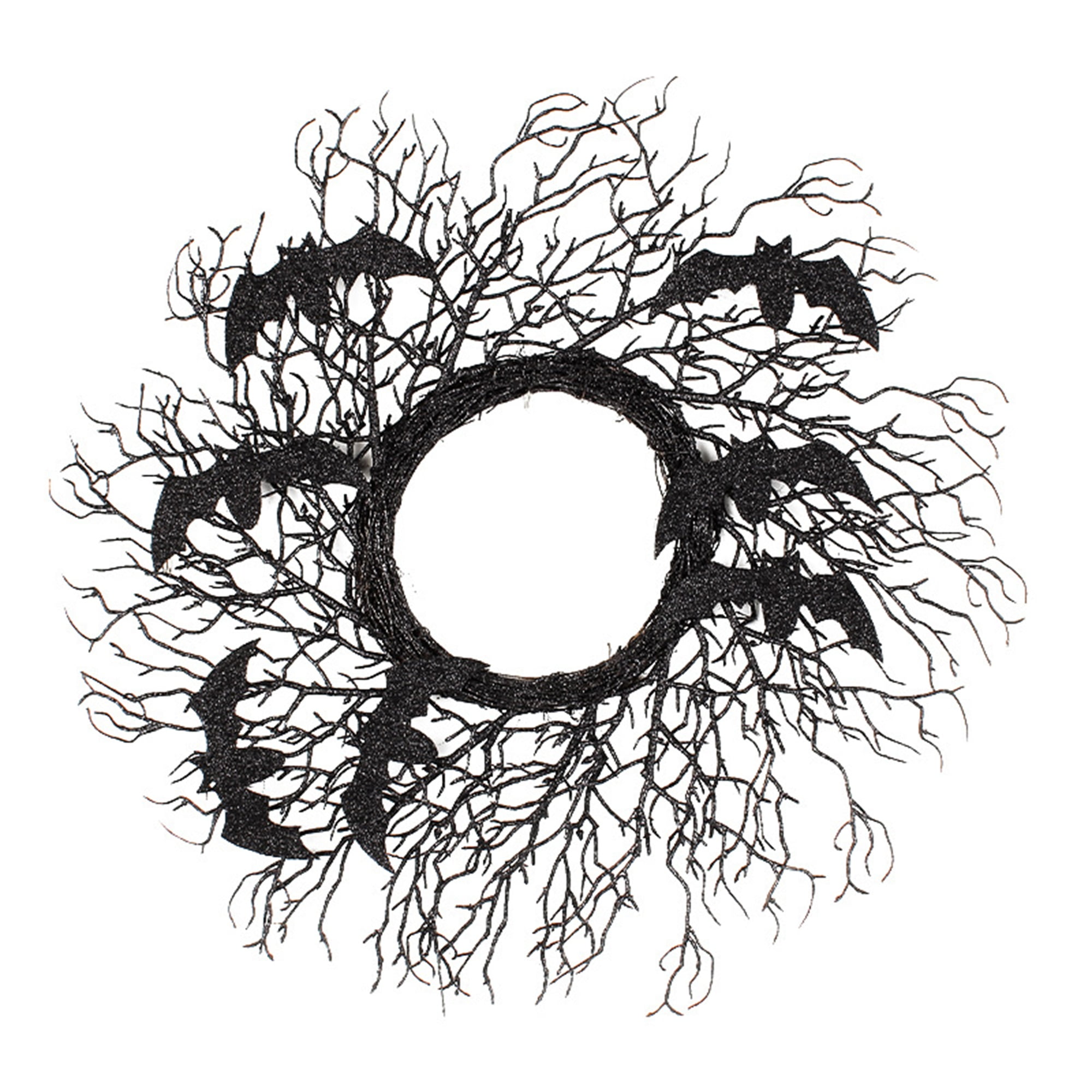 Xiaoluokaixin Halloween Wreath with Artificial Black Twigs and Glitter