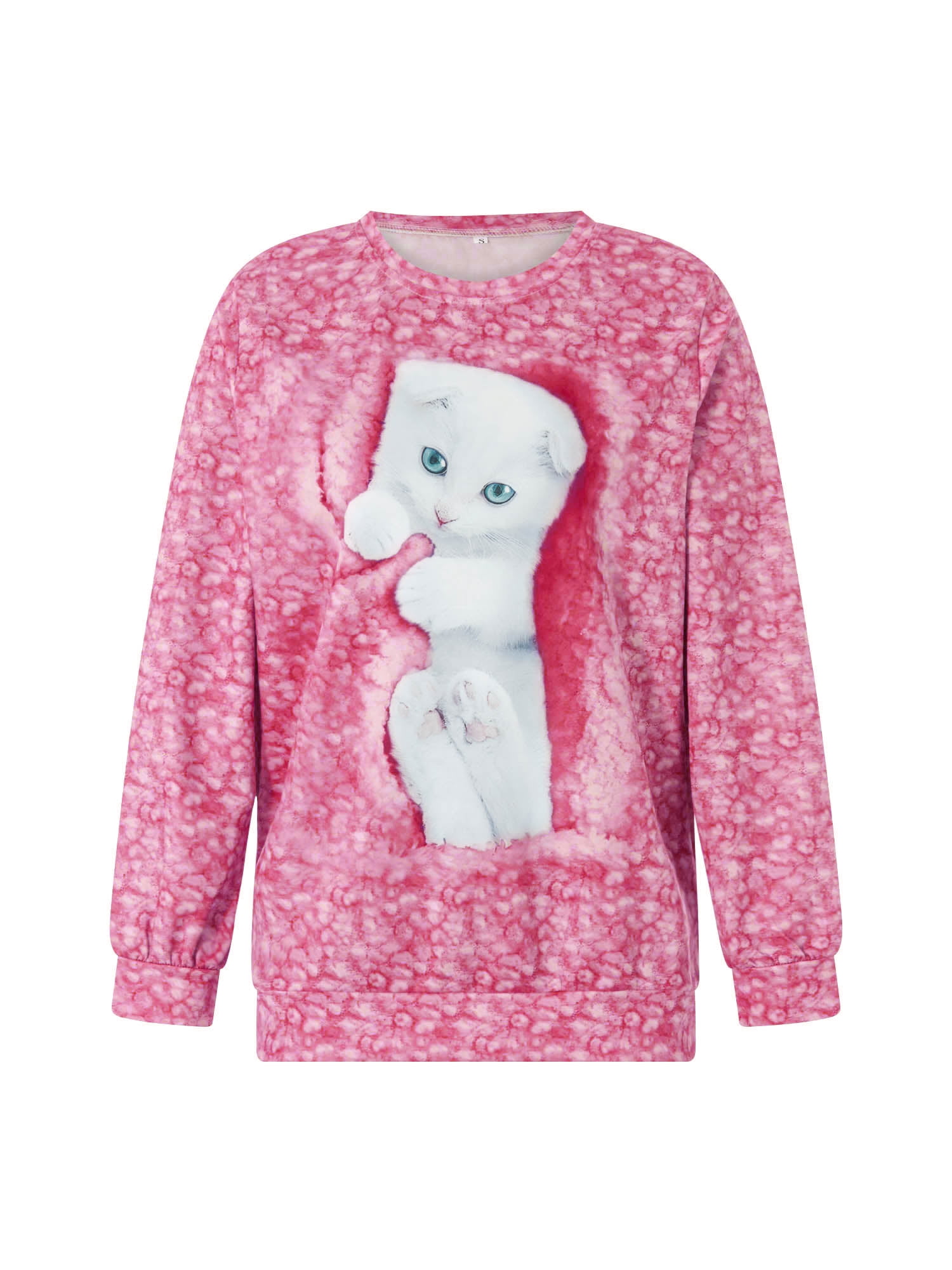 Xiaoluokaixin Ladies' Cat Print Sweaters with Long Sleeves and