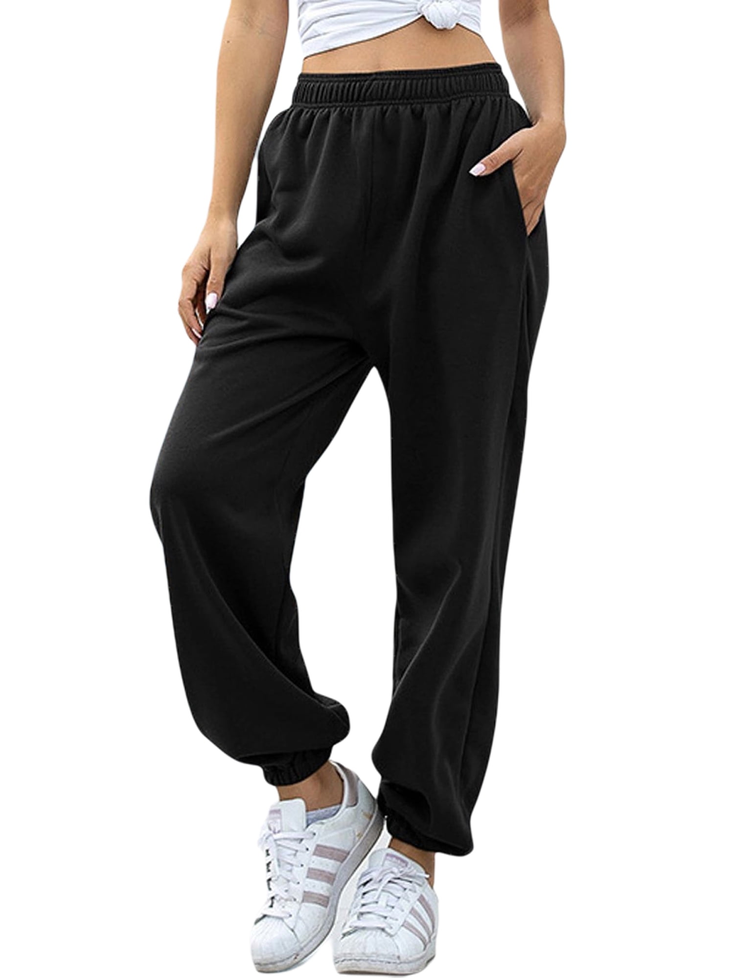 Xiaoluokaixin Women Sweatpants Elastic High Waist Dance Jogger Sports  Cotton Baggy Trousers Cqh 