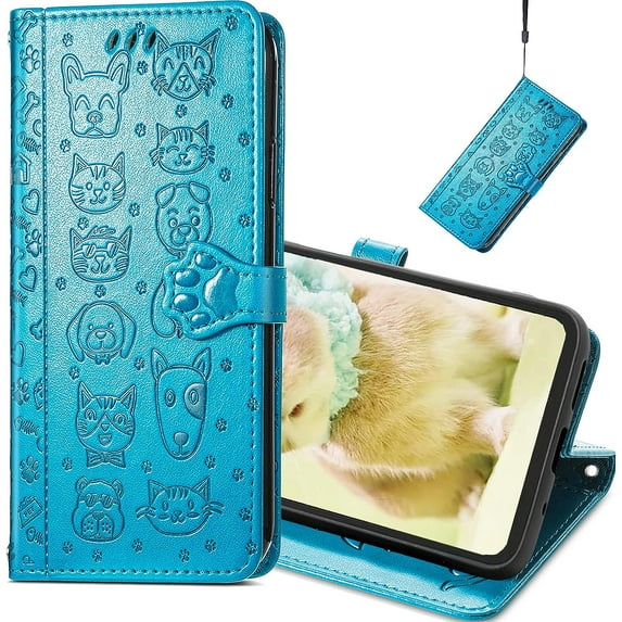 for Xiaomi 11T Pro Cartoon Cute Wallet Case,Cat Dog Style Flip Phone Cover for Xiaomi 11T with ID Card Holder PU Leather Cases for Xiaomi 11T Pro/11T MG Blue