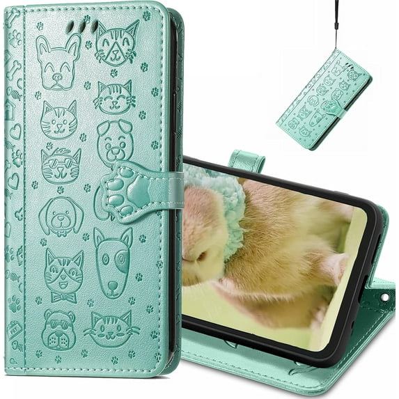 for Xiaomi 11T Pro Cartoon Cute Wallet Case,Cat Dog Style Flip Phone Cover for Xiaomi 11T with ID Card Holder PU Leather Cases for Xiaomi 11T Pro/11T MG Green