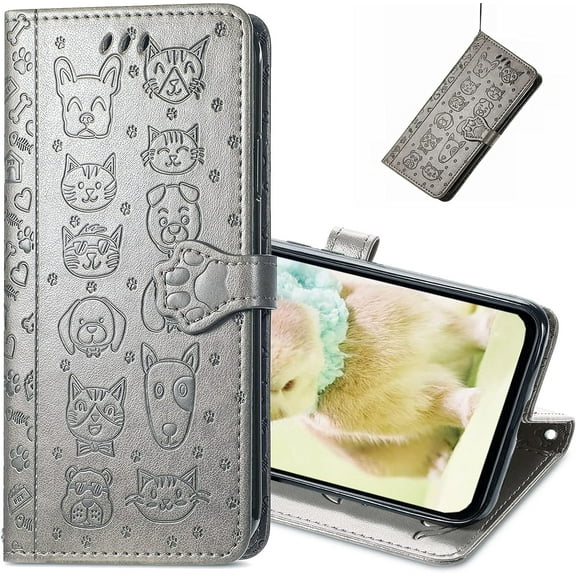 for Xiaomi 11T Pro Cartoon Cute Wallet Case,Cat Dog Style Flip Phone Cover for Xiaomi 11T with ID Card Holder PU Leather Cases for Xiaomi 11T Pro/11T MG Grey