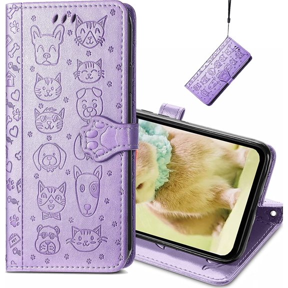 for Xiaomi 11T Pro Cartoon Cute Wallet Case,Cat Dog Style Flip Phone Cover for Xiaomi 11T with ID Card Holder PU Leather Cases for Xiaomi 11T Pro/11T MG Purple