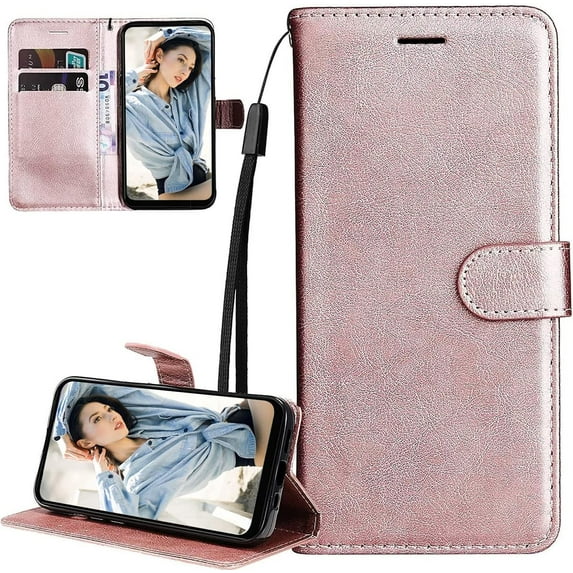 Xiaomi 12 Lite Wallet Phone Case with Card Holder for Women, 12 Lite Case Luxury Simple Solid Color PU Leather Flip Case Cover for Xiaomi 12 Lite CS Rose Gold