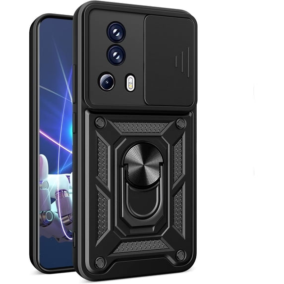 for Xiaomi 13 Lite Case with Slide Camera Cover for Men, Military Grade Drop Protective Phone Cover Case with Ring Kickstand for Xiaomi 13 Lite/Civi 2 SJ Black