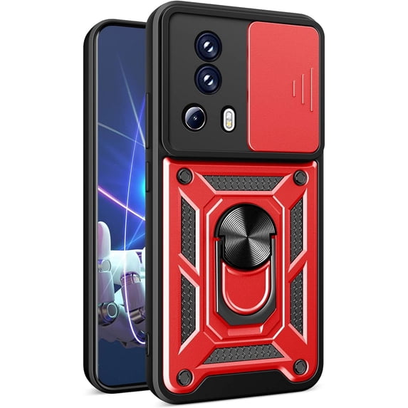 for Xiaomi 13 Lite Case with Slide Camera Cover for Men, Military Grade Drop Protective Phone Cover Case with Ring Kickstand for Xiaomi 13 Lite/Civi 2 SJ Red