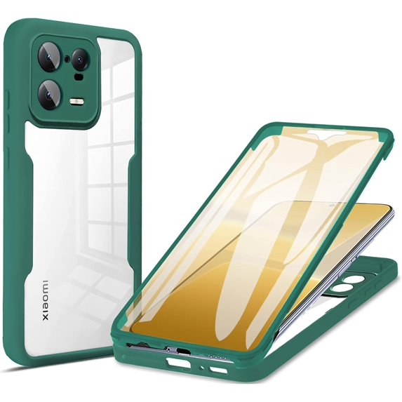 for Xiaomi 13 Pro 5G Clear Case with Screen Protector, Slim Shockproof Soft TPU Bumper Full Body Protection Phone Cover Case for Xiaomi 13 Pro 5G QC Green