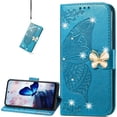 thumbnail image 1 of for Xiaomi 13 Wallet Case for Women Girls, Shiny Butterfly Flower PU Leather Cover with Card Slot Holder Flip Phone Case for Xiaomi 13 Rhinestone Blue, 1 of 18