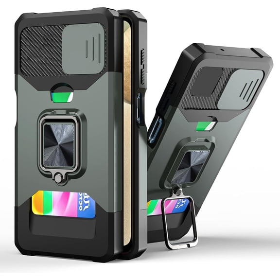 for Xiaomi Mi 11 Lite (Not fit Mi 11) Sliding Window Case with Card Holders, Cover with Slide Camera Protection Built-in Magnetic Kickstand Case for Xiaomi Mi 11 Lite TC Green