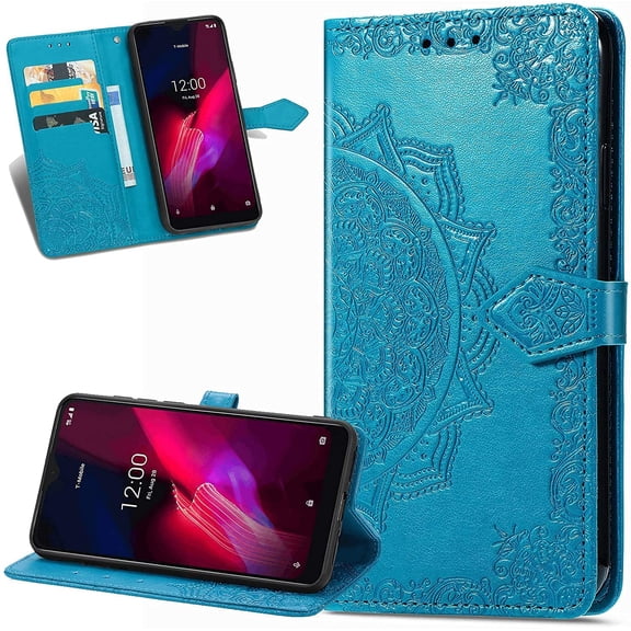for Xiaomi Mi 11 Pro 6.81 inch Wallet Case,Mandala Embossing PU Leather Girls Phone Case with Credit Card Holder & Hand Strap Flip Folio Closure Protective Cover for Mi 11 Pro MTL Blue