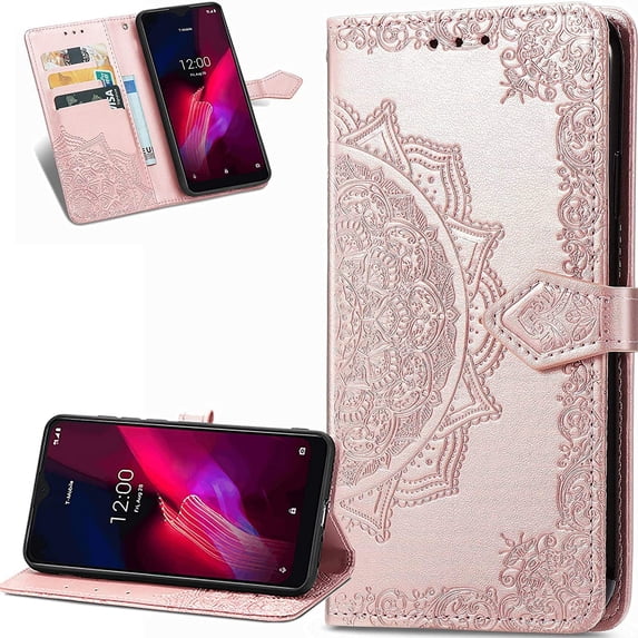for Xiaomi Mi 11 Pro 6.81 inch Wallet Case,Mandala Embossing PU Leather Girls Phone Case with Credit Card Holder & Hand Strap Flip Folio Closure Protective Cover for Mi 11 Pro MTL Rose Gold