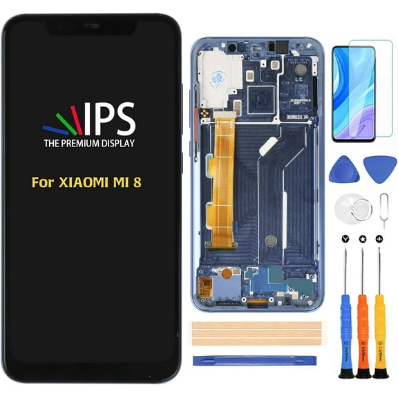 for Xiaomi Mi 8 Screen Replacement with Frame Touch Digitizer Screen Replacement LCD Display Full Assembly Repair Kits,with Free Screen Protector+Tools (Black)