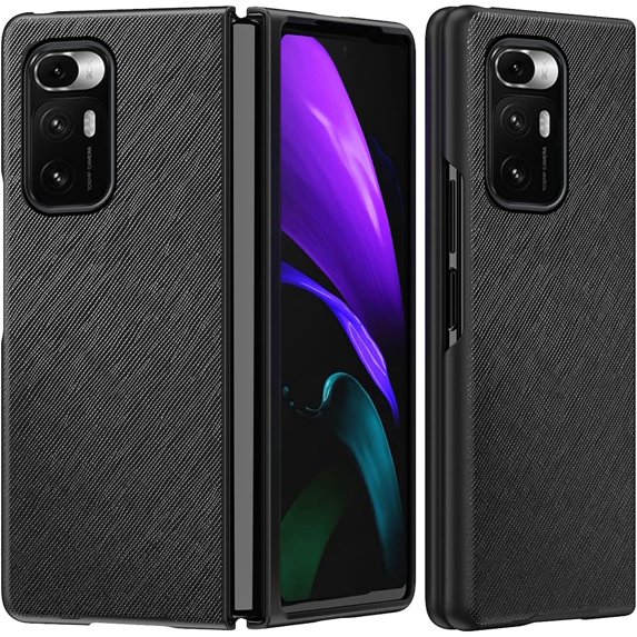 for Xiaomi Mi Mix Fold Case,Cross Pattern Hybrid PU Leather Ultra Thin Phone Cover Hard PC Anti-Scratch Shookproof Bumper Case for Xiaomi Mi Mix Fold QH Black