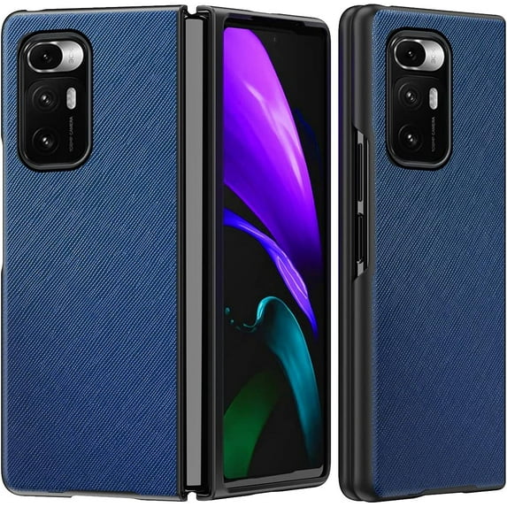 for Xiaomi Mi Mix Fold Case,Cross Pattern Hybrid PU Leather Ultra Thin Phone Cover Hard PC Anti-Scratch Shookproof Bumper Case for Xiaomi Mi Mix Fold QH Blue