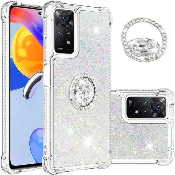 for Xiaomi Note 11 Pro Glitter Case with Ring Holder, Bling Sparkle Floating Liquid Soft TPU Cushion Fashion Clear Case Cover for Xiaomi Note 11 Pro/Note 11 Pro+ Colorful