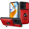 thumbnail image 1 of for Xiaomi Poco C40 Case Sliding Window Case with Card Holders, Cover with Slide Camera Protection Built-in Magnetic Kickstand Case for Xiaomi Poco C40 LJK Red, 1 of 9