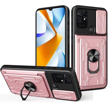 for Xiaomi Poco C40 Case Sliding Window Case with Card Holders, Cover with Slide Camera Protection Built-in Magnetic Kickstand Case for Xiaomi Poco C40 LJK Rose Gold