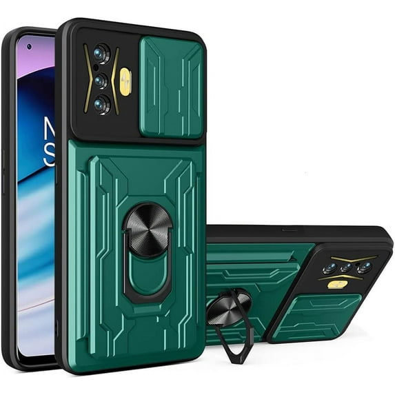 for Xiaomi Poco F4 GT Case with Card Holder, Heavy Duty Protection Phone Case with Magnetic Ring Kickstand Slide Camera Cover for Xiaomi Poco F4 GT/Redmi K50 Gaming LJK Green