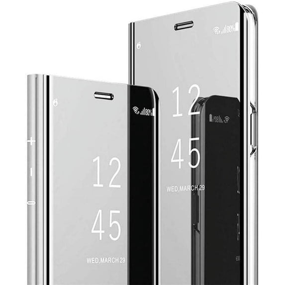 for Xiaomi Poco M4 Pro 5G Mirror Phone Case Support Wireless Charging,Luxury View Smart Display Case Ultra Thin Phone Cover for Xiaomi Poco M4 Pro 5G QH Silver