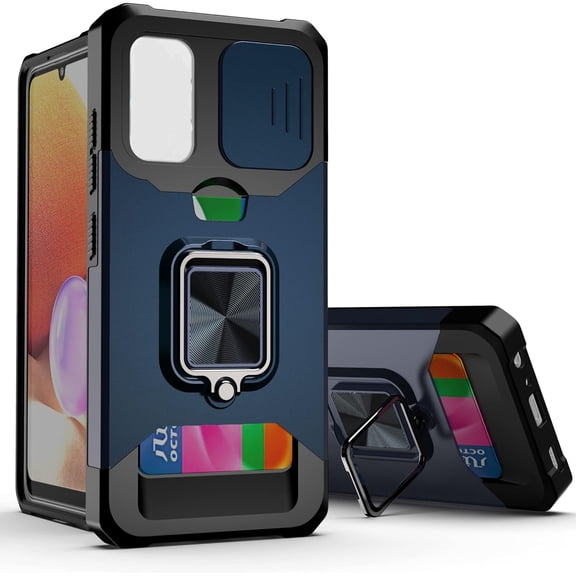 for Xiaomi Poco M4 Pro 5G Sliding Window Case with Card Holders, Cover with Slide Camera Protection Built-in Magnetic Kickstand Case for Xiaomi Poco M4 Pro 5G TC Blue
