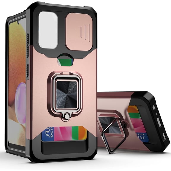 for Xiaomi Poco M4 Pro 5G Sliding Window Case with Card Holders, Cover with Slide Camera Protection Built-in Magnetic Kickstand Case for Xiaomi Poco M4 Pro 5G TC Rose Gold