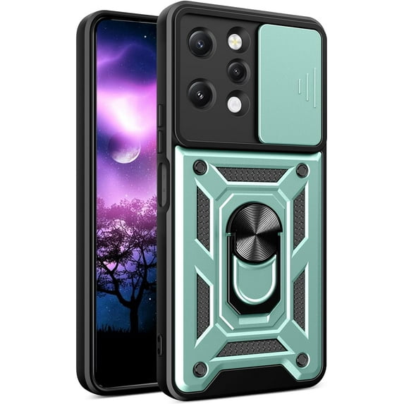 for Xiaomi Redmi 12 4G Case with Slide Camera Cover for Men, Military Grade Drop Phone Cover Case with Rotate Ring Kickstand for Xiaomi Redmi 12 4G SJ Green