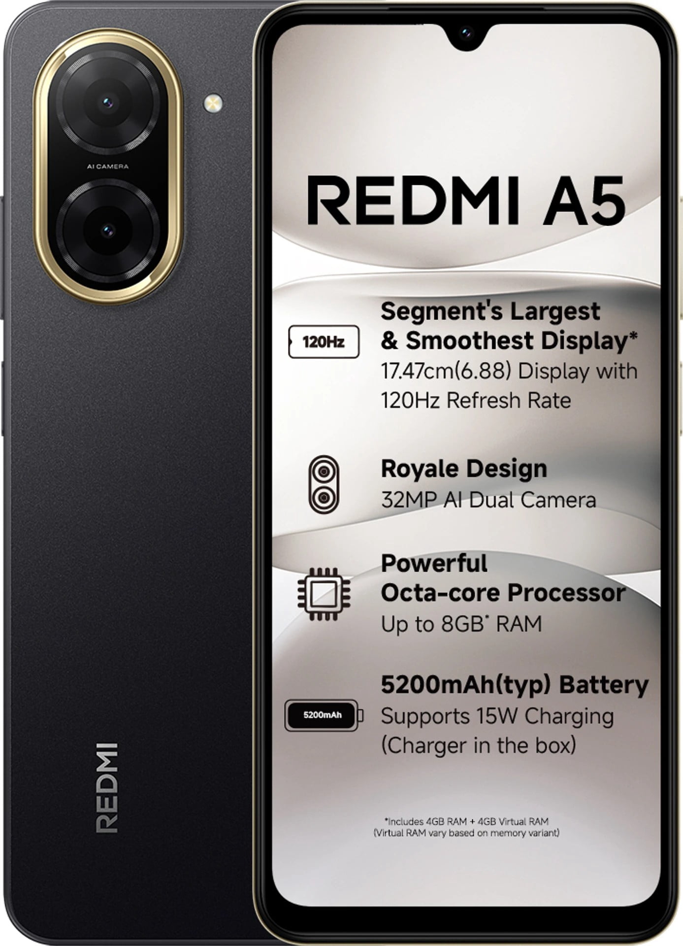 Xiaomi Redmi A5 4G 6.88" 64GB 3GB RAM GSM Unlocked Smartphone, Black