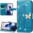 thumbnail image 1 of for Xiaomi Redmi K60 Ultra Wallet Case for Women Girls, Embossed Floral Butterfly PU Leather Folio Flip Case Cover with Card Slot Holder for Xiaomi 13T / Redmi K60 Ultra Rhinestone Blue, 1 of 18