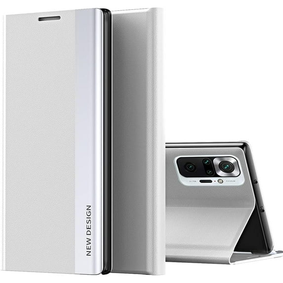 for Xiaomi Redmi Note 10 4G (NOT 5G) Bracket Pagnetic Leather Cover for Xiaomi Redmi Note 10S TPU Shockproof Protection Flip Phone Case for Xiaomi Redmi Note 10 4G/Redmi Note 10S CX Silver