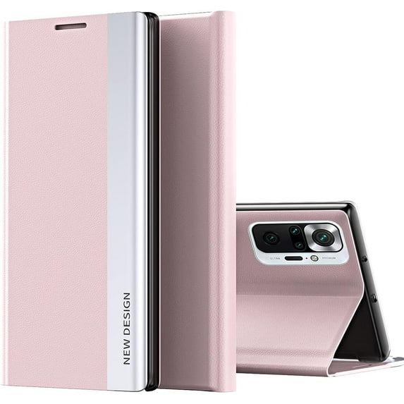 for Xiaomi Redmi Note 10 4G (NOT 5G) Bracket Pagnetic Leather Cover for Xiaomi Redmi Note 10S TPU Shockproof Protection Flip Phone Case for Xiaomi Redmi Note 10 4G/Redmi Note 10S CX Pink