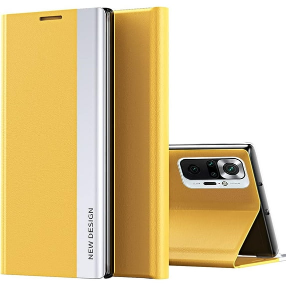 for Xiaomi Redmi Note 10 4G (NOT 5G) Bracket Pagnetic Leather Cover for Xiaomi Redmi Note 10S TPU Shockproof Protection Flip Phone Case for Xiaomi Redmi Note 10 4G/Redmi Note 10S CX Yellow
