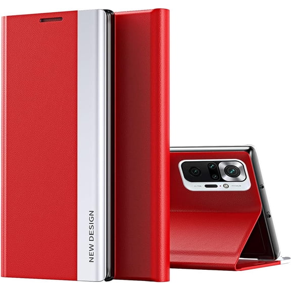for Xiaomi Redmi Note 10 4G (NOT 5G) Bracket Pagnetic Leather Cover for Xiaomi Redmi Note 10S TPU Shockproof Protection Flip Phone Case for Xiaomi Redmi Note 10 4G/Redmi Note 10S CX Red