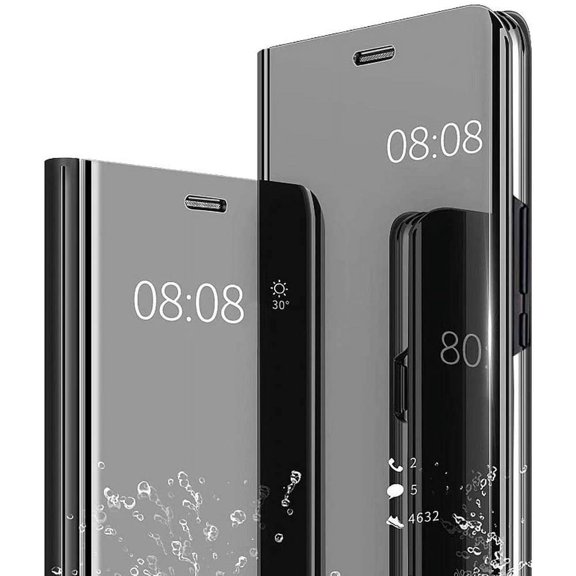 for Xiaomi Redmi Note 10 4G (Not 5G) Case,Mirror Clear View Smart Window Screen Display Case Support Wireless Charging Flip Phone Cover for Xiaomi Redmi Note 10/Note 10S QH Black