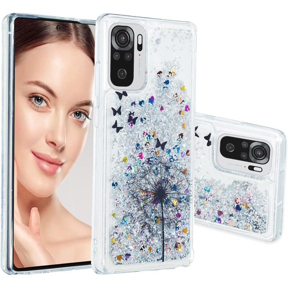 for Xiaomi Redmi Note 10 4G (Not 5G) Case for Women,Glitter Bling Liquid Sparkle Painted Quicksand Flowing Case Slim Clear Cute Phone Cover for Xiaomi Redmi Note 10/10S XY Dandelion