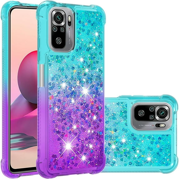 for Xiaomi Redmi Note 10 4G/Redmi Note 10S Case,Creativity Clear Gradient Quicksand Glitter Flowing Liquid Floating Case Bling Diamond Sparkle Cover for Redmi Note 10 4G JB Bluish Violet
