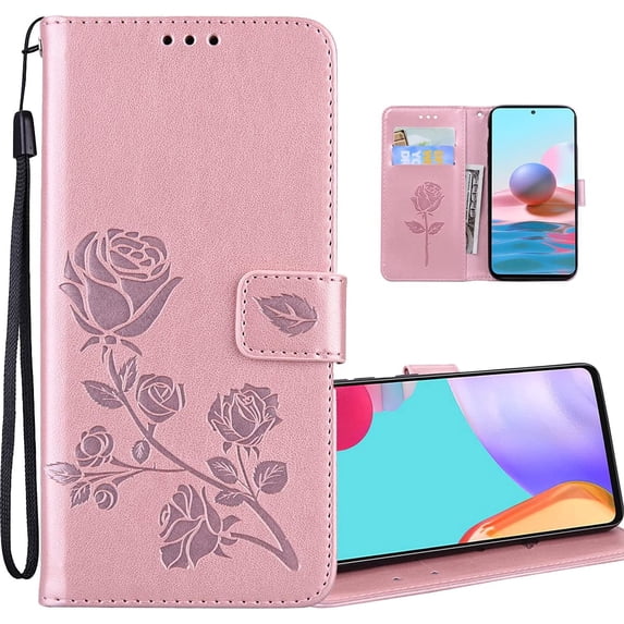 for Xiaomi Redmi Note 10 4G Rose Wallet Case (Not 5G) with PU Leather Flip with Card Holder ID Credit Cards Slot Cash Pockets with Detachable Wristband Case for Xiaomi Redmi Note 10S RS Pink