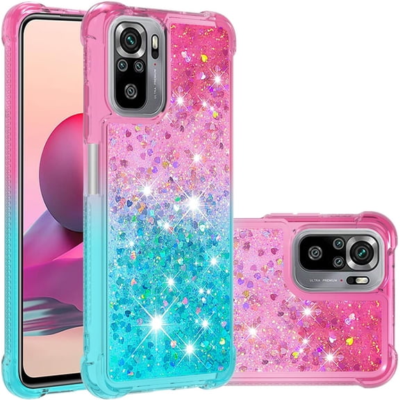 for Xiaomi Redmi Note 10 4G/Xiaomi Redmi Note 10S Case,Creativity Clear Gradient Quicksand Glitter Flowing Liquid Floating Case Bling Diamond Sparkle Cover for Redmi Note 10 4G JB Powder Blue