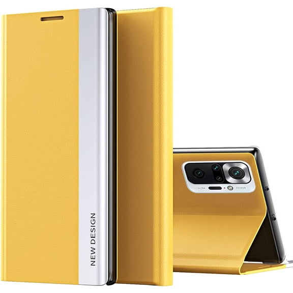 for Xiaomi Redmi Note 10 Pro/Note 10 Pro Max Bracket Pagnetic Leather Cover TPU Shockproof Protection Flip Phone Case for Xiaomi Redmi Note 10 Pro Max CX Yellow