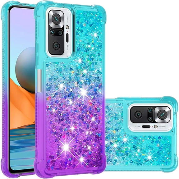 for Xiaomi Redmi Note 10 Pro/Note 10 Pro Max Case with Creativity Clear Gradient Quicksand Glitter Flowing Liquid Floating Bling Diamond Sparkle Cover for Redmi Note 10 Pro JB Bluish Violet
