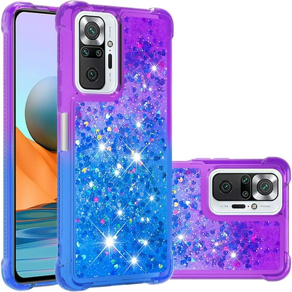 For Xiaomi Redmi Note 10 Pro/Note 10 Pro Max Case With Creativity Clear Gradient Quicksand Glitter Flowing Liquid Floating Case Bling Diamond Sparkle Cover for Redmi Note 10 Pro JB Purple Navy