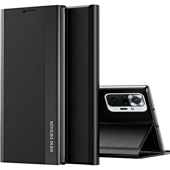 for Xiaomi Redmi Note 10 Pro/Note 10 Pro Max Bracket Pagnetic Leather Cover TPU Shockproof Protection Flip Phone Case for Xiaomi Redmi Note 10 Pro Max CX Black