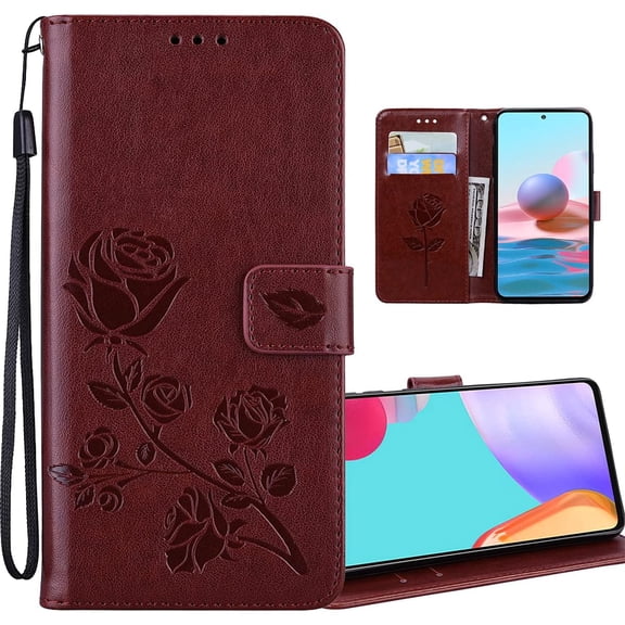 for Xiaomi Redmi Note 10 Pro Rose Flower Wallet Case with PU Leather Flip with Card Holder ID Credit Cards Slot Cash Pockets with Detachable Wristband Cover for Redmi Note 10 Pro Max RS Brown