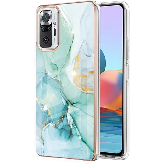 for Xiaomi Redmi Note 11 10 S Pro Max 4G 5G Case, Fashion Slim Luxurious Marbling PC+TPU Phone Case, Bezel Heightened Design Shockproof Protector Cover(Green,Note 10S 4G)